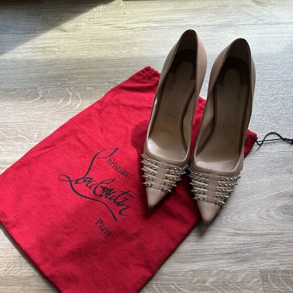 Christian Louboutin Bareta 100mm Nude Beige Spike Heel Mesh Shoe Heels Size 39.5
